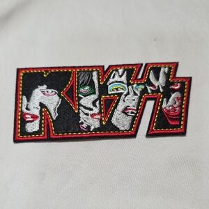 Kiss Embroidered Logo Patch with Multicolor Faces and Red Trim